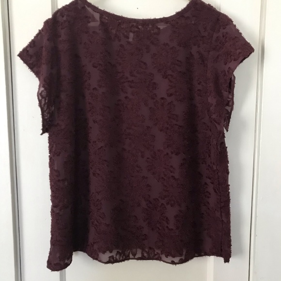 Burgundy Maroon Dark Berry Floral Blouse (Large) - Picture 4 of 9